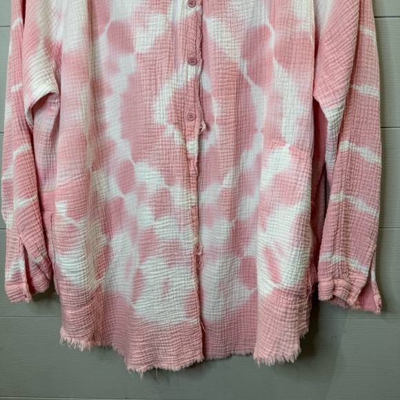 Fantastic Fawn Pink and White Gradient Shirt Tie Dye Gauzy Boho Size Large - Picture 3 of 8